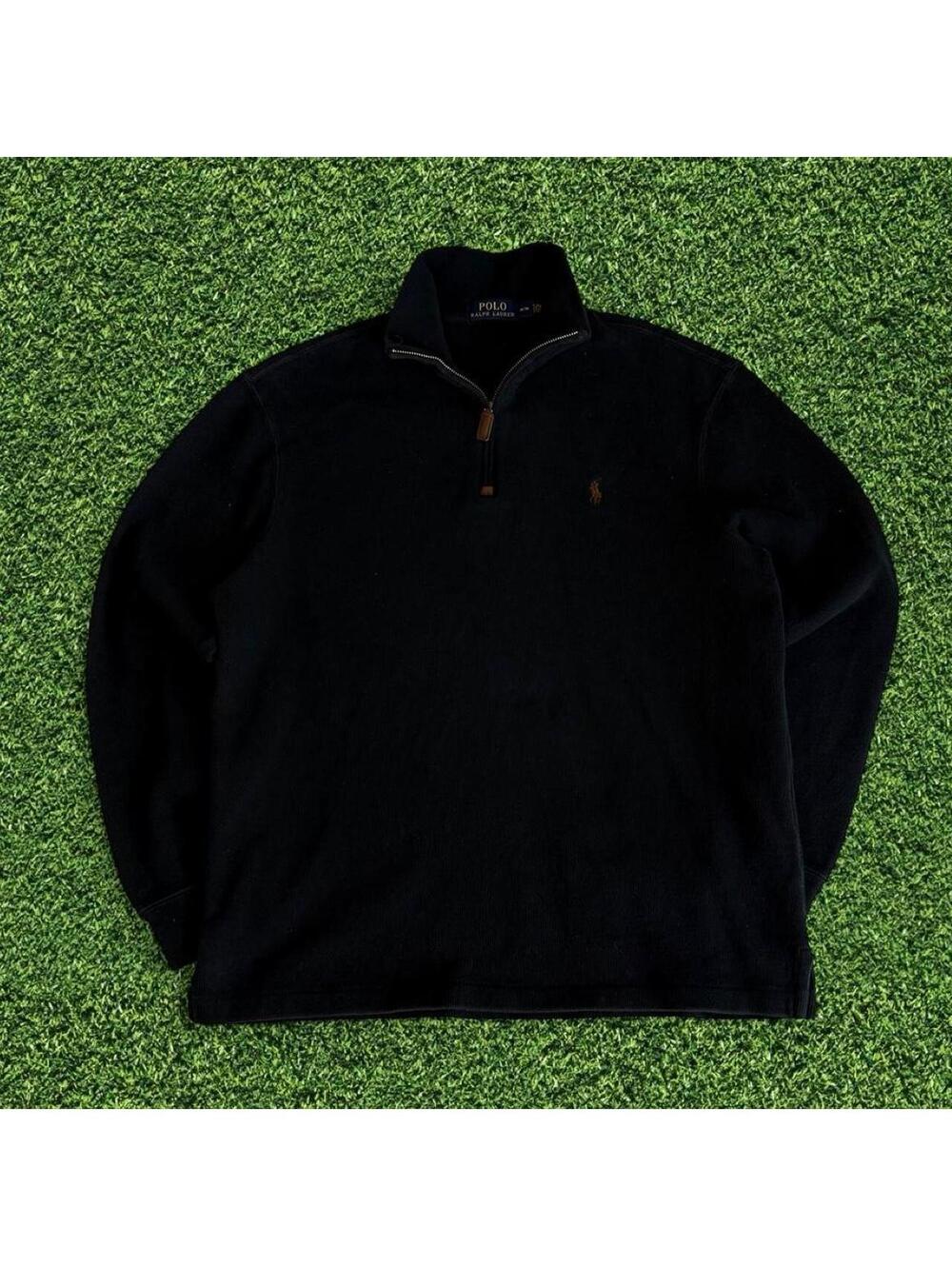 Polo Ralph Lauren Black Quarter Zip Sweater Size M Preppy